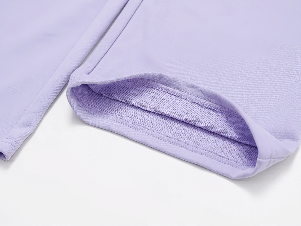 Light purple high-waist straight-leg sweatpants with slim-fit design, showcasing the soft fabric and hem details.