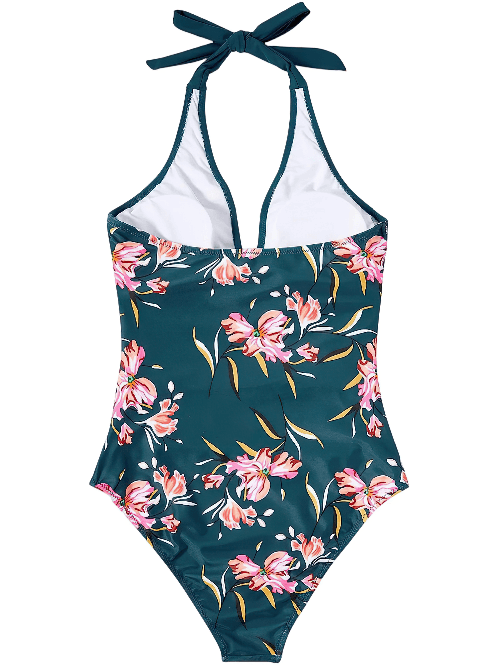 Women's Stylish Cross Front One-Piece Swimwear - SF4552 in floral print with halter neckline and ruched waist.