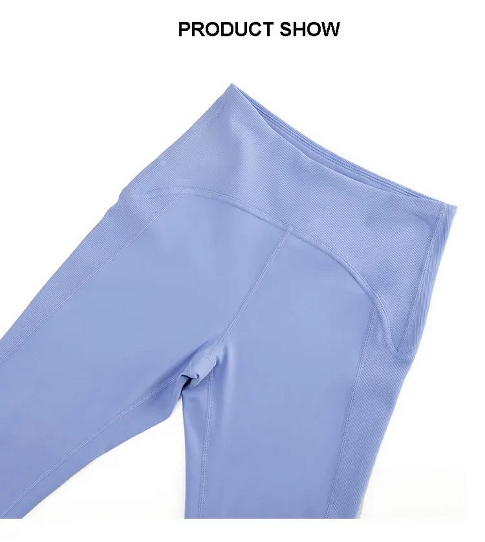 Light blue women's yoga and gym stretch leggings SF2100 with elastic waistband, ideal for sports like running and dancing, versatile and comfy.
