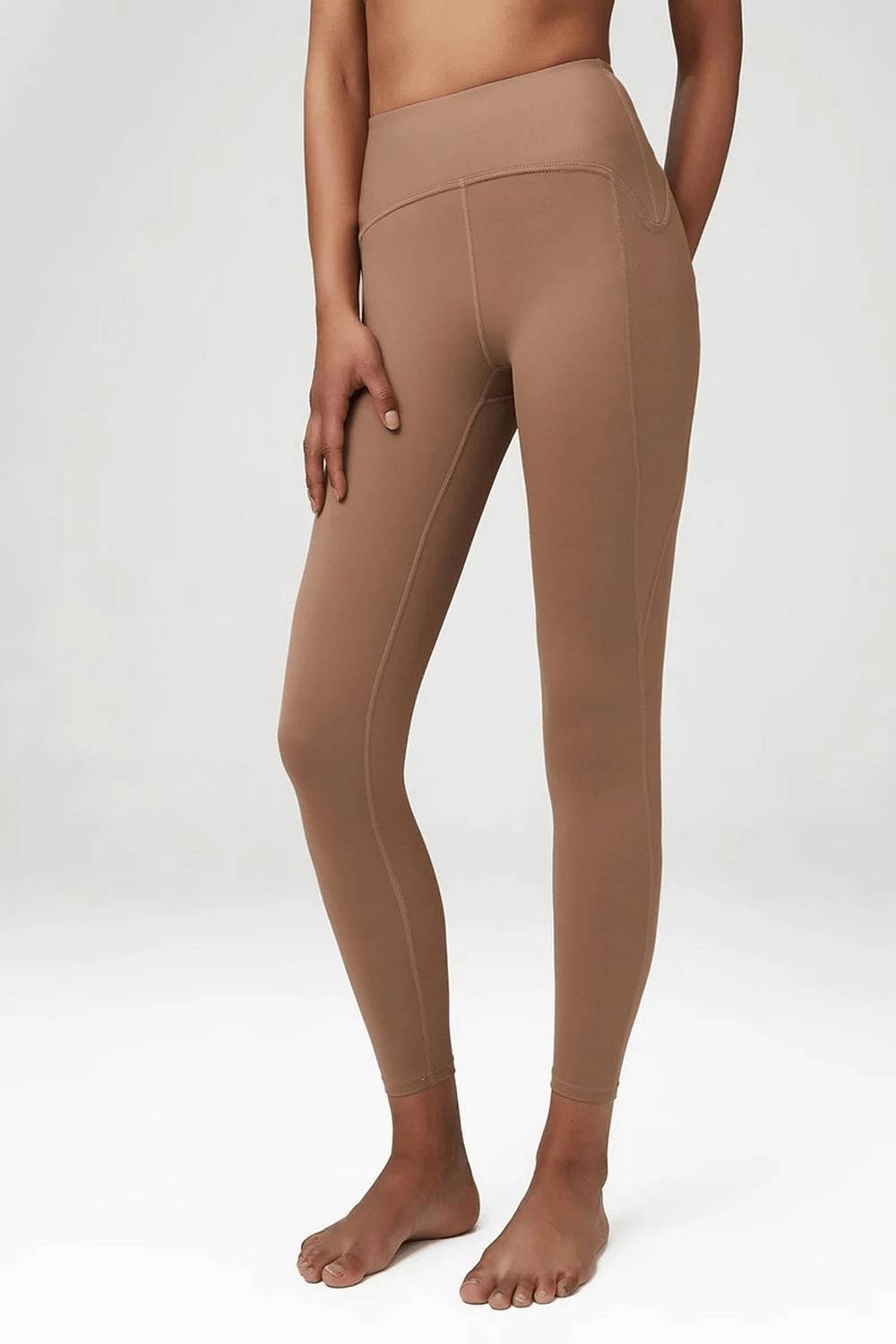 Khaki women's stylish yoga leggings SF2100 with sturdy elastic waistband, perfect for gym or dance sessions. Nylon-spandex blend.