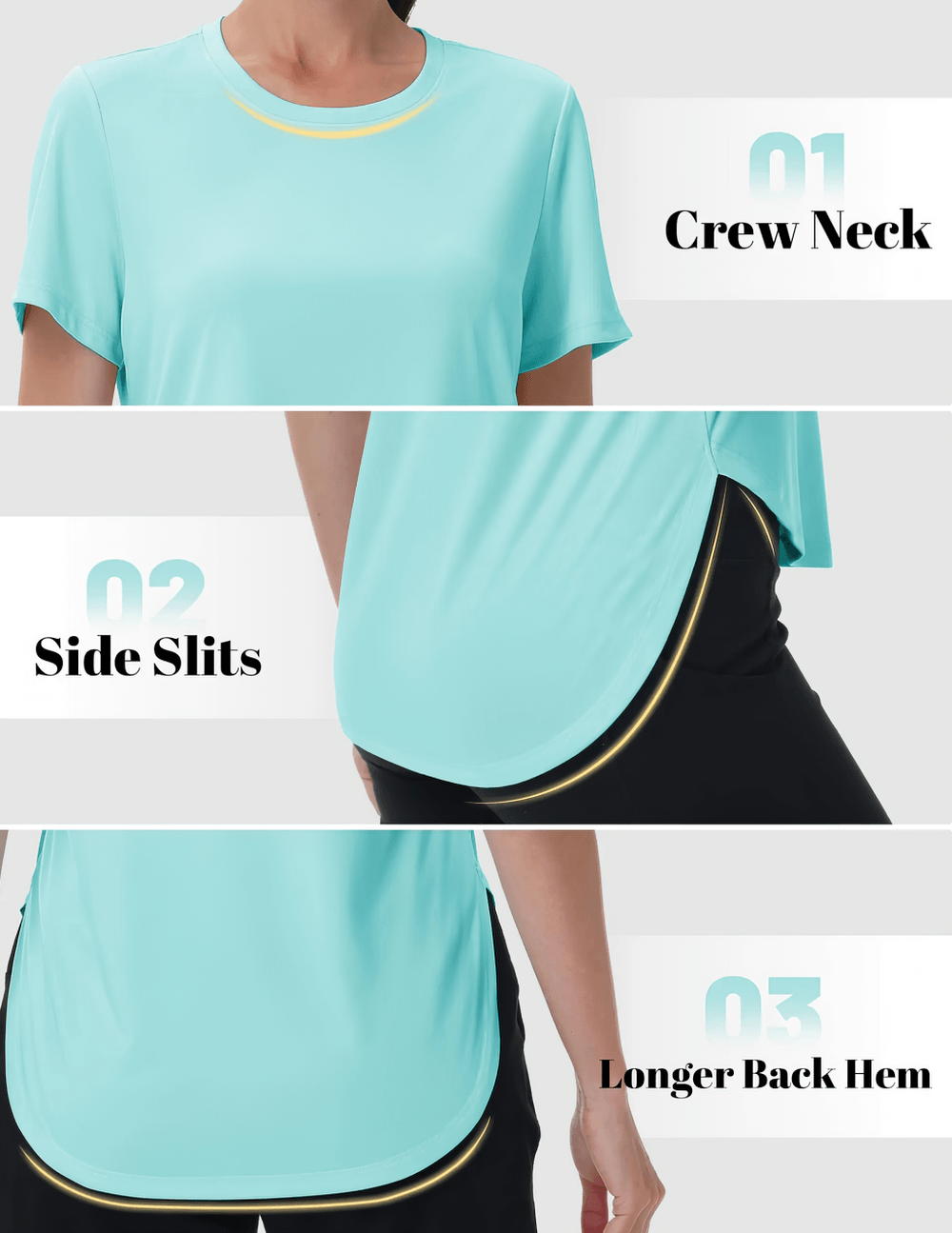 Alt Tag: Women's Sun Protection Quick Dry Running T-Shirt - SF4492 crew neck quick-dry tee with side slits and longer back hem