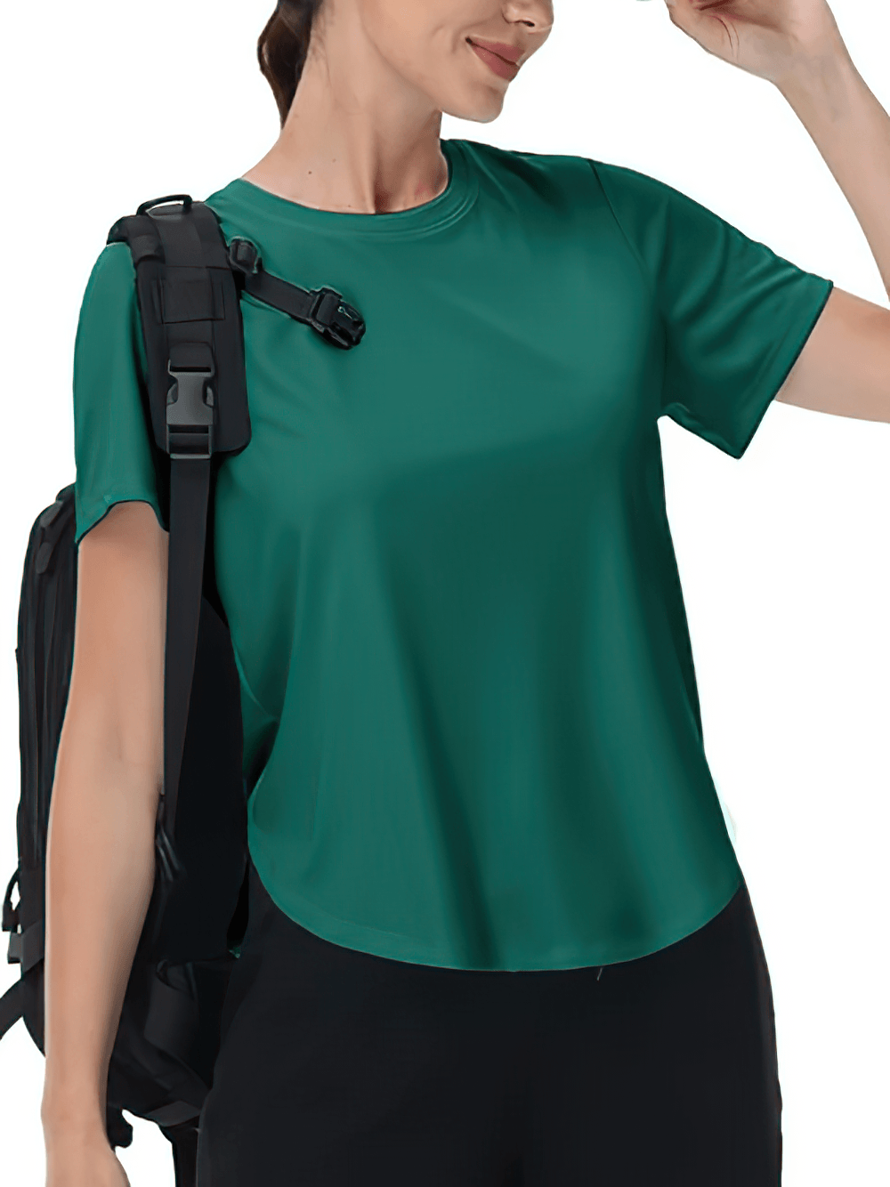 Alt Tag: Women's Sun Protection Quick Dry Running T-Shirt - SF4492 green short-sleeve quick-dry wicking active tee with backpack strap, outdoor run