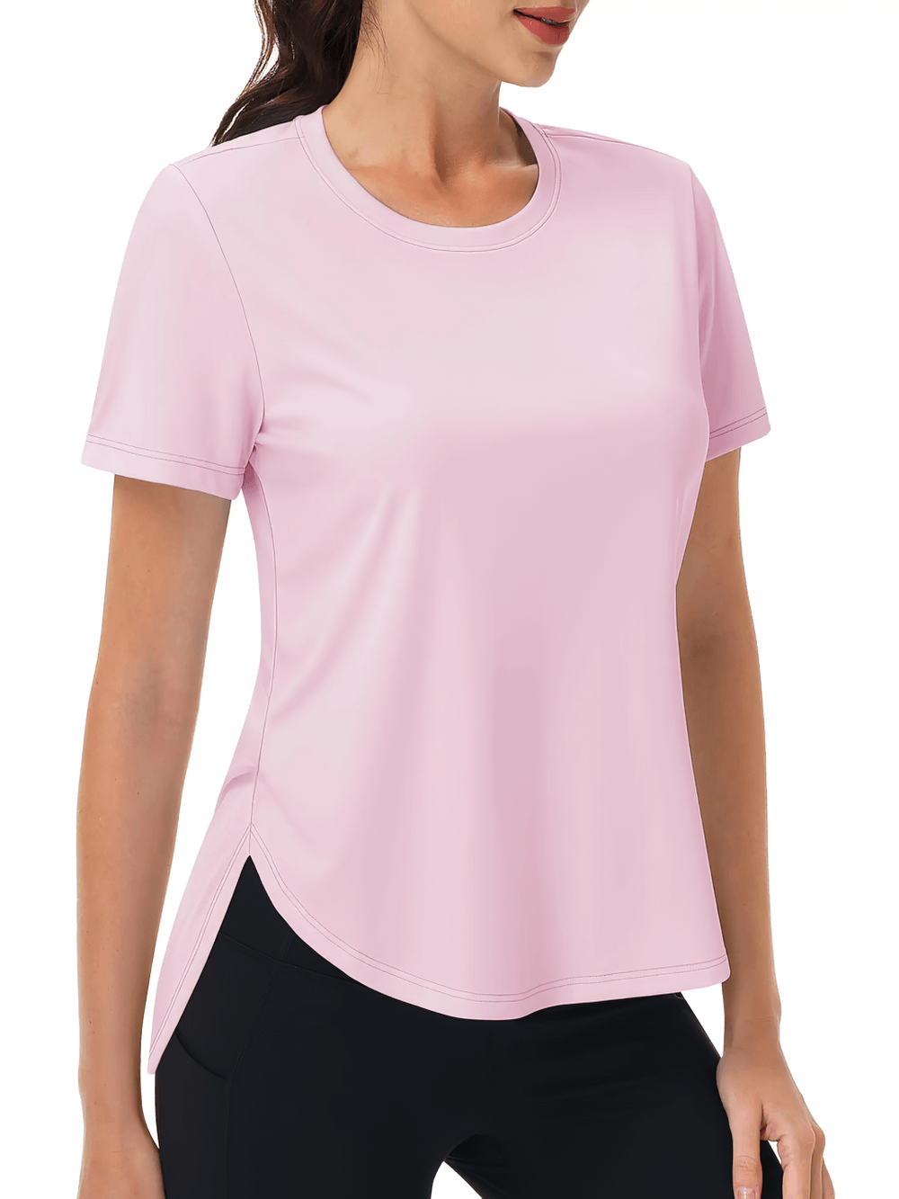 Alt Tag: Women's Sun Protection Quick Dry Running T-Shirt - SF4492 pink short-sleeve quick-dry wicking active tee with side slits