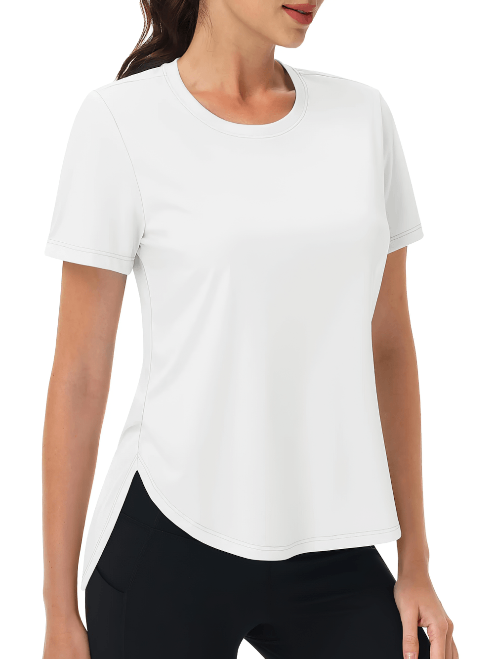 Alt Tag: Women's Sun Protection Quick Dry Running T-Shirt - SF4492 white short sleeve quick-dry wicking active tee with curved hem