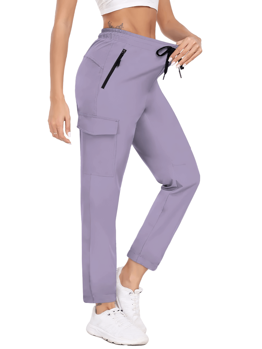Alt Tag: Women's UPF 50+ Cargo Hiking Quick Dry Pants - SF4396 lavender ankle-length water-resistant quick-dry cargo pants with pockets