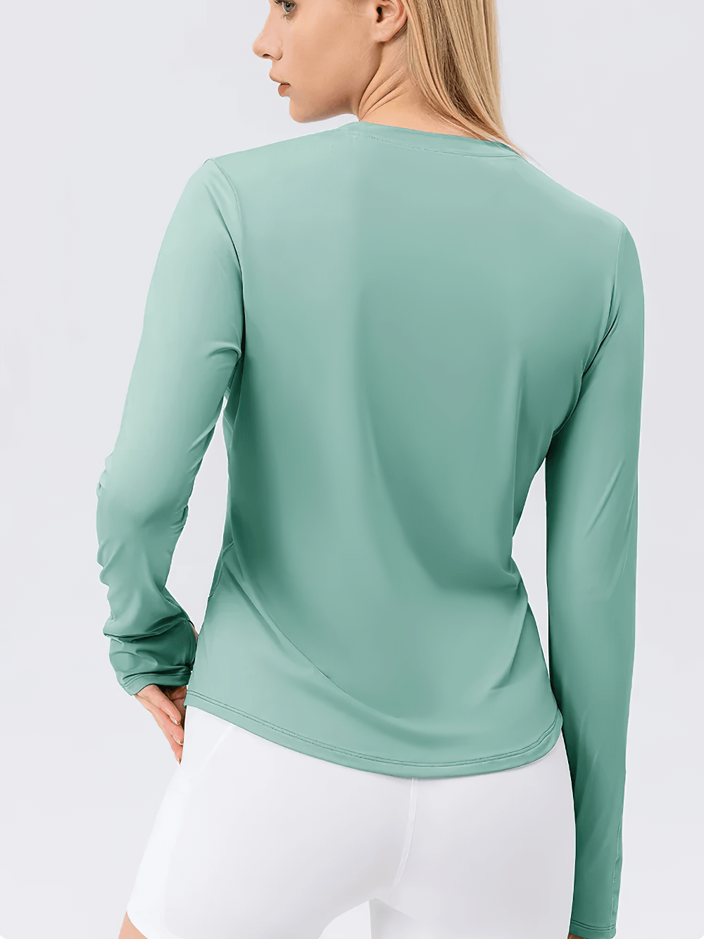 Alt Tag: Women's UV Shield Long Sleeve Active Training Top - SF4476 mint green back view, breathable UV-protective long sleeve fitness top