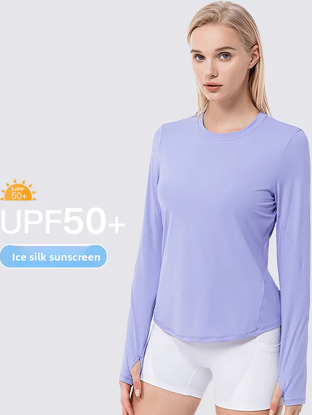 Alt Tag: Women's UV Shield Long Sleeve Active Training Top - SF4476 UPF50+ sun protection long sleeve fitness top with thumbholes in lavender