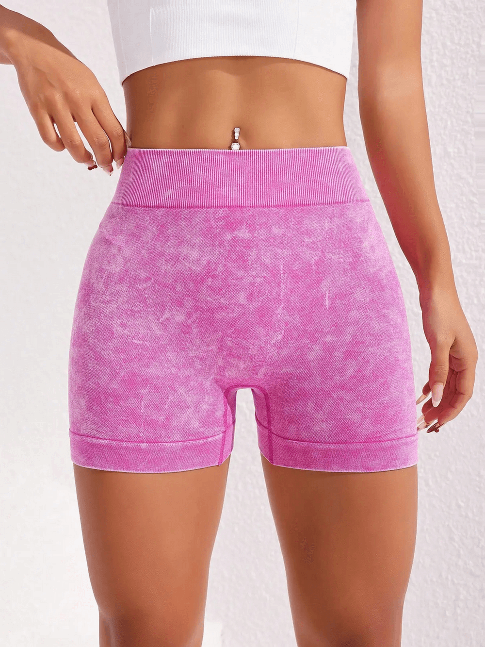 Women's V-Waist High Rise Workout Shorts - SF4172 in pink, perfect for gym training and running with quick-dry fabric.