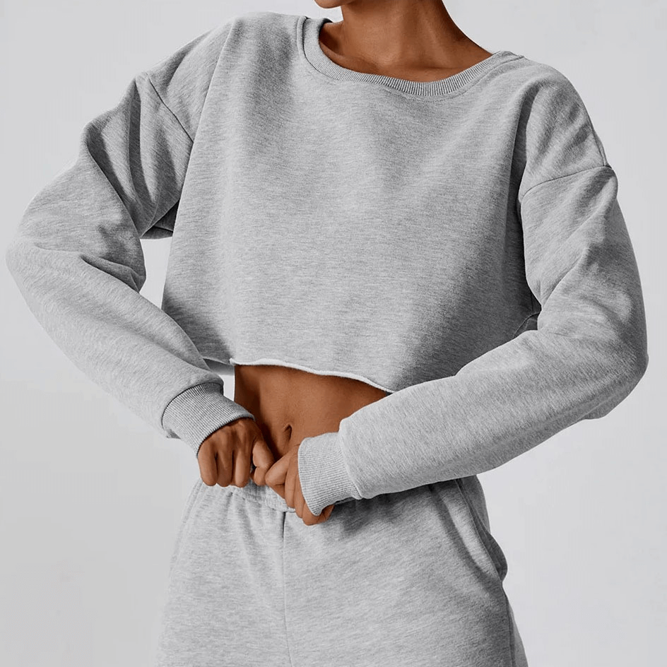 Warmes Damen-Sweatshirt mit langen Ärmeln, lockerer Baumwolle, kurz – SF1799 