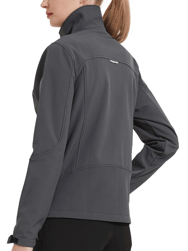 Back view of Women's Warm Windbreaker with Zipper in gray, featuring a thermal design and mandarin collar, perfect for outdoor activities.