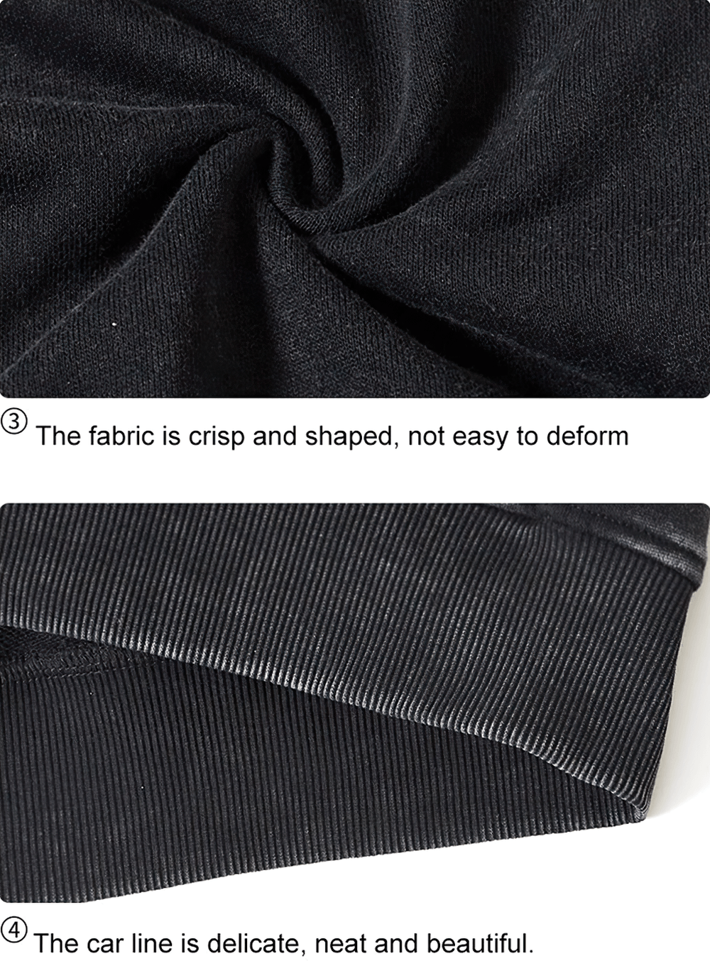 Women's Washed Zip-Up Hooded Casual Sport Hoodie - SF4508 black cotton washed fabric close-up, crisp texture and neat ribbed hem