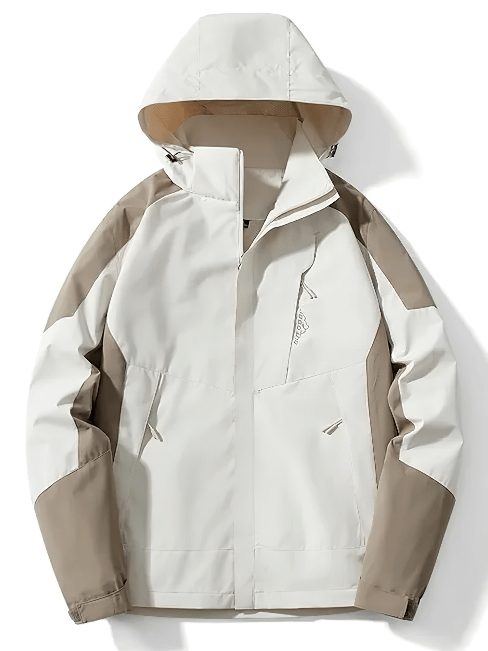 Women's waterproof hooded windbreaker, SF2307, beige and taupe, ideal for hiking, quick-dry, UV protection, lightweight trekking jacket.