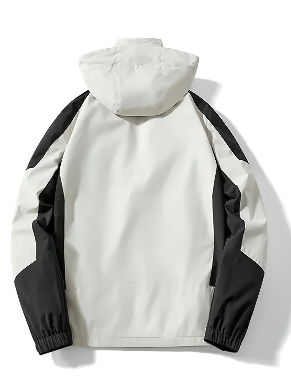 Back view of women's waterproof hooded windbreaker SF2307 in white with black accents, ideal for hiking with UV and quick-dry features.