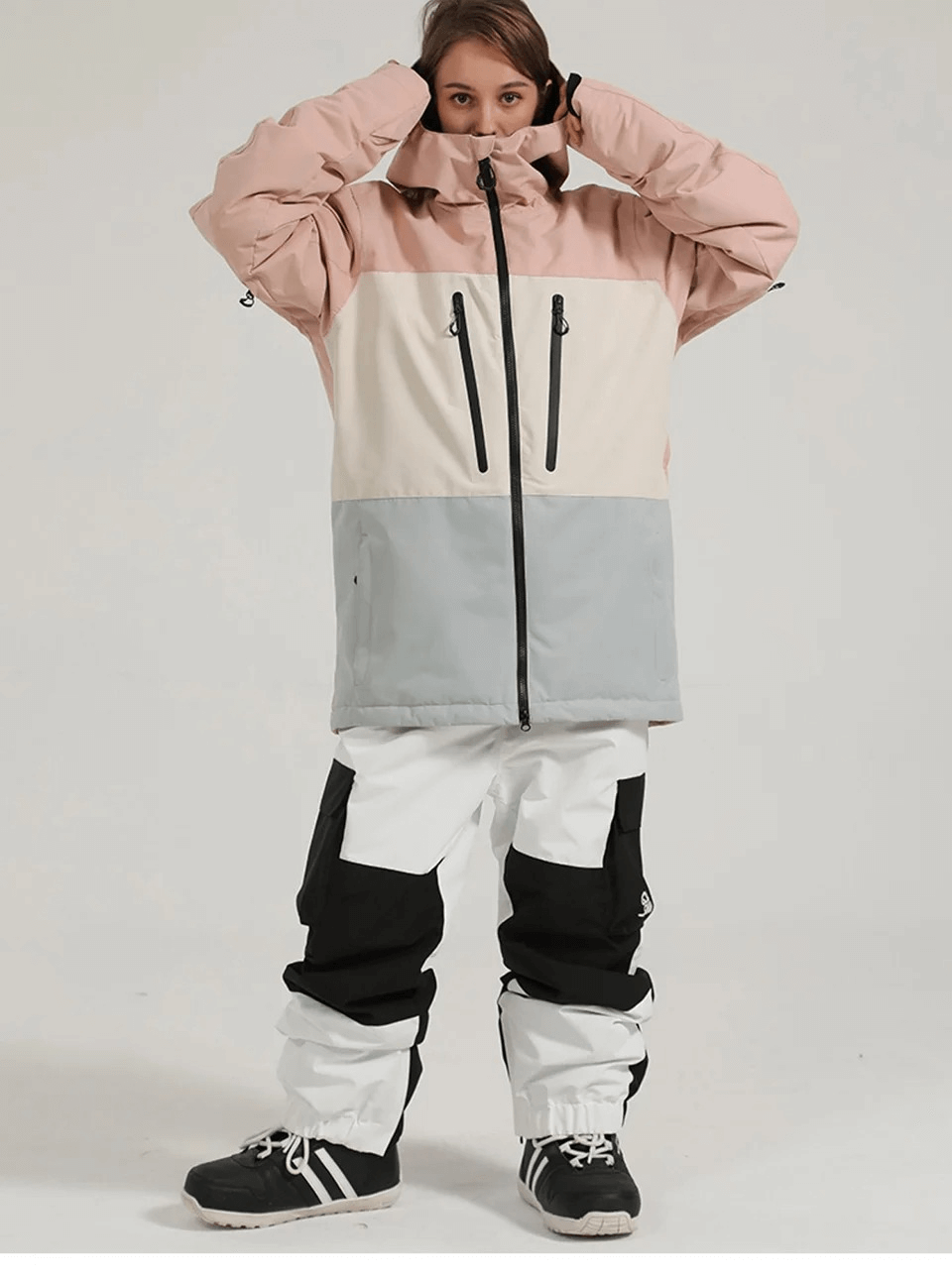 Women's waterproof snow jacket and pants set SF2057 with neon accents, ideal for snow sports, windproof and breathable design.