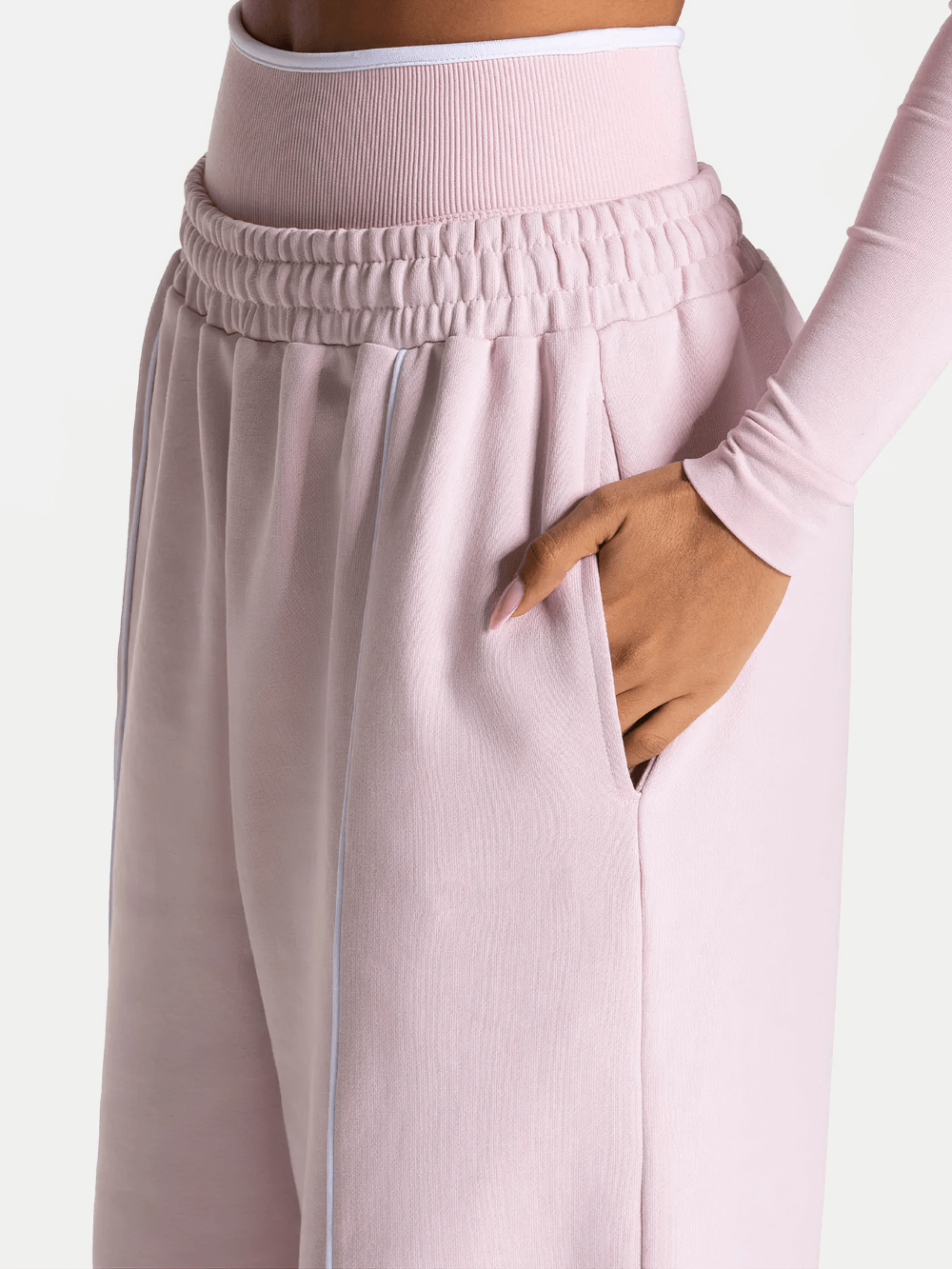 Women's Wide-Leg Running Pants with Elastic Waist - SF4264 in pink with side pockets