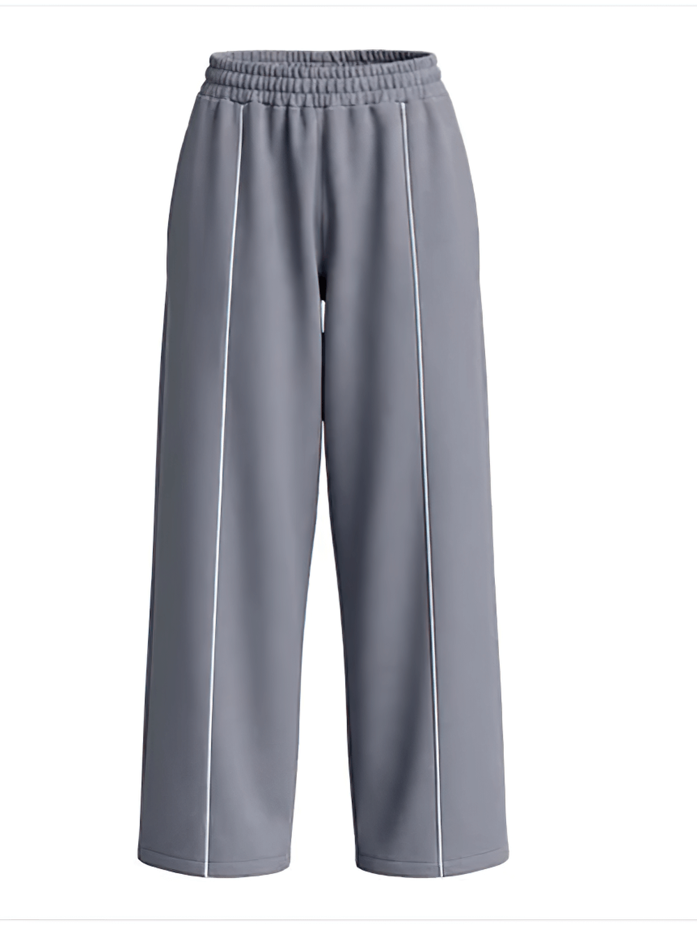 Women's Wide-Leg Running Pants with Elastic Waist - SF4264 in gray, featuring loose fit, deep pockets, and stylish piping.