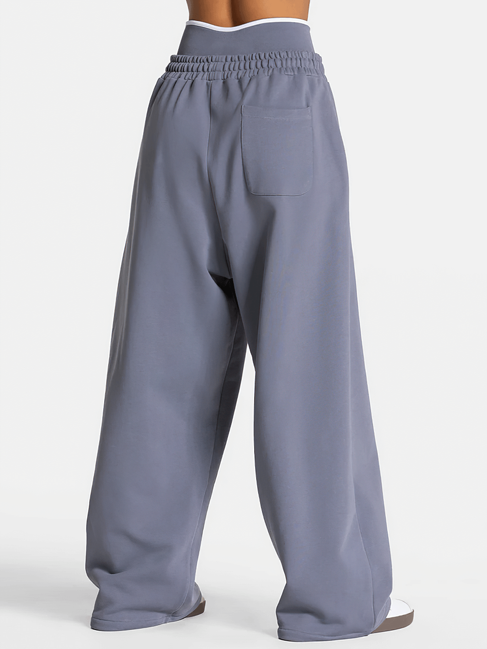 Back view of Women's Wide-Leg Running Pants with Elastic Waist - SF4264 in gray, featuring wide-leg design and elastic waist for comfort.