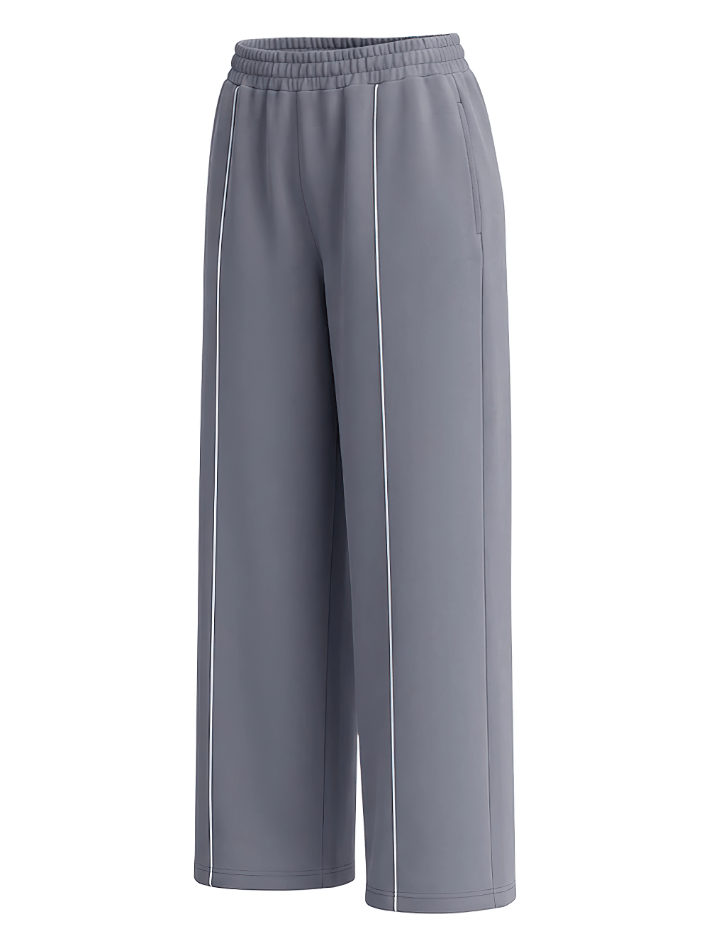 Women's Wide-Leg Running Pants with Elastic Waist - SF4264, gray loose pants with side pockets and piping for athleisure activities.
