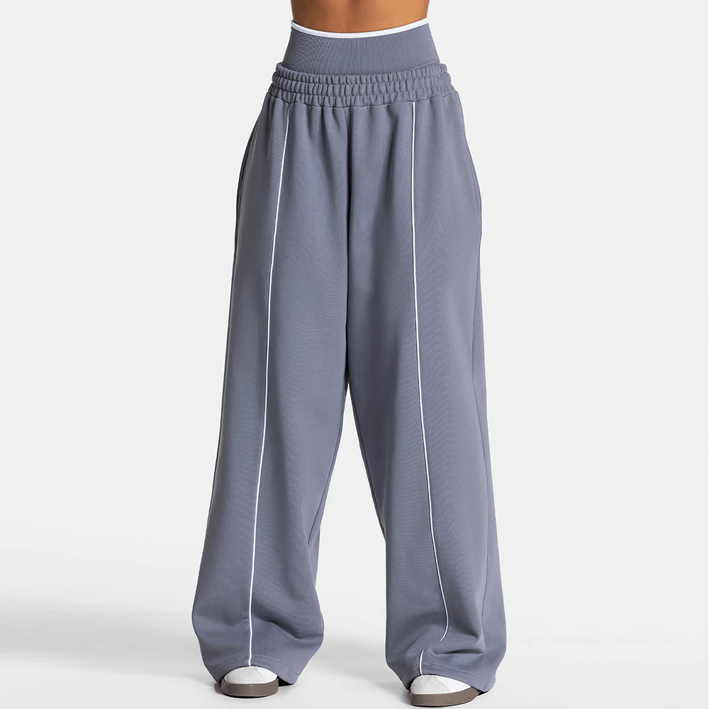 Women's Wide-Leg Running Pants with Elastic Waist - SF4264, loose fit with pockets, ideal for sports and casual wear, shown in gray.