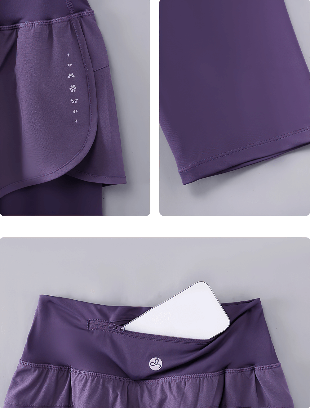 Women's Yoga Shorts with Built-In Skirt Layer - SF3799, high-waist, seamless pocket, elastic waist, purple design showcasing sleek sport silhouette