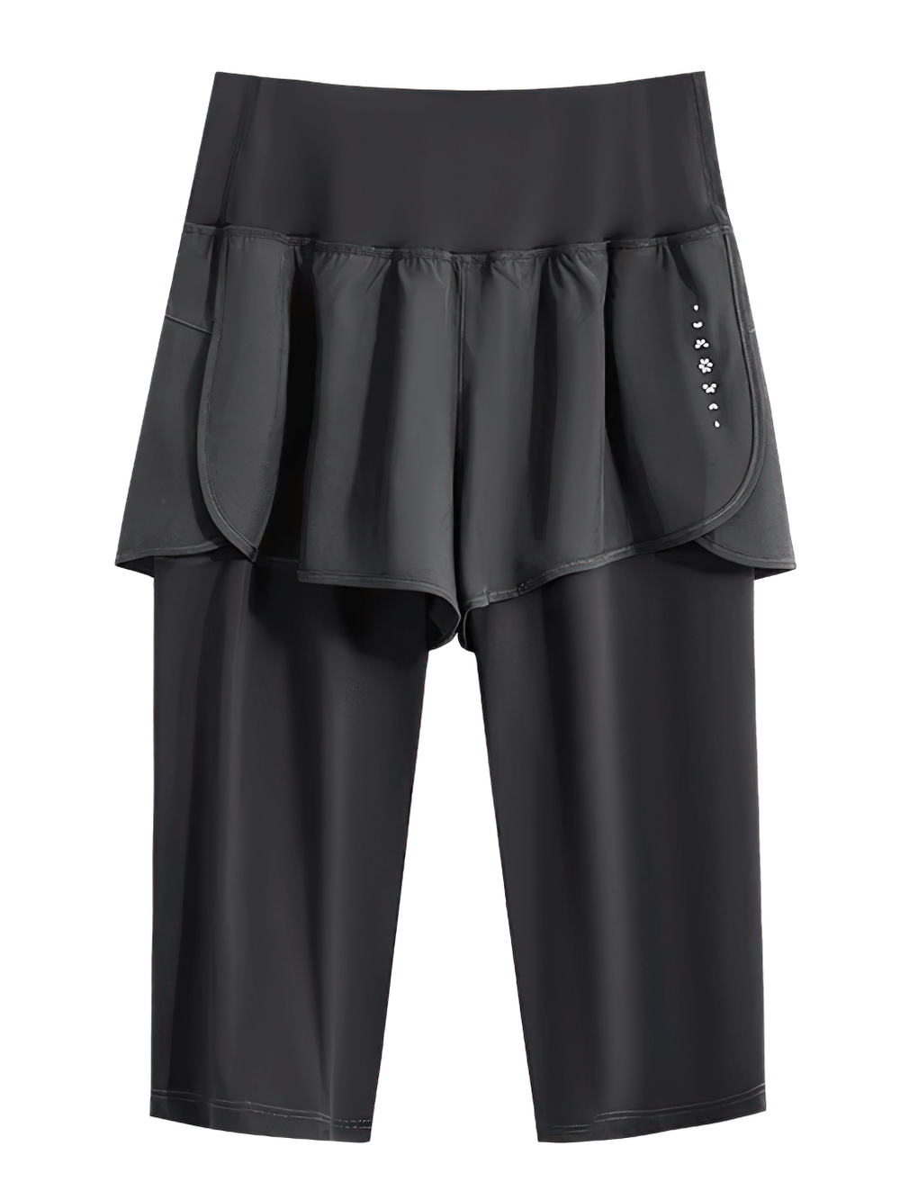 Women's Yoga Shorts with Built-In Skirt Layer - SF3799, high waist, elastic fit, black color, ideal for gym and studio sessions.