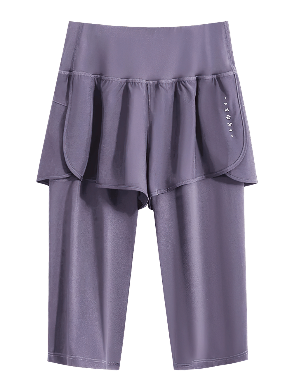 Women's Yoga Shorts with Built-In Skirt Layer - SF3799 in purple with seamless pockets for gym and yoga activities.