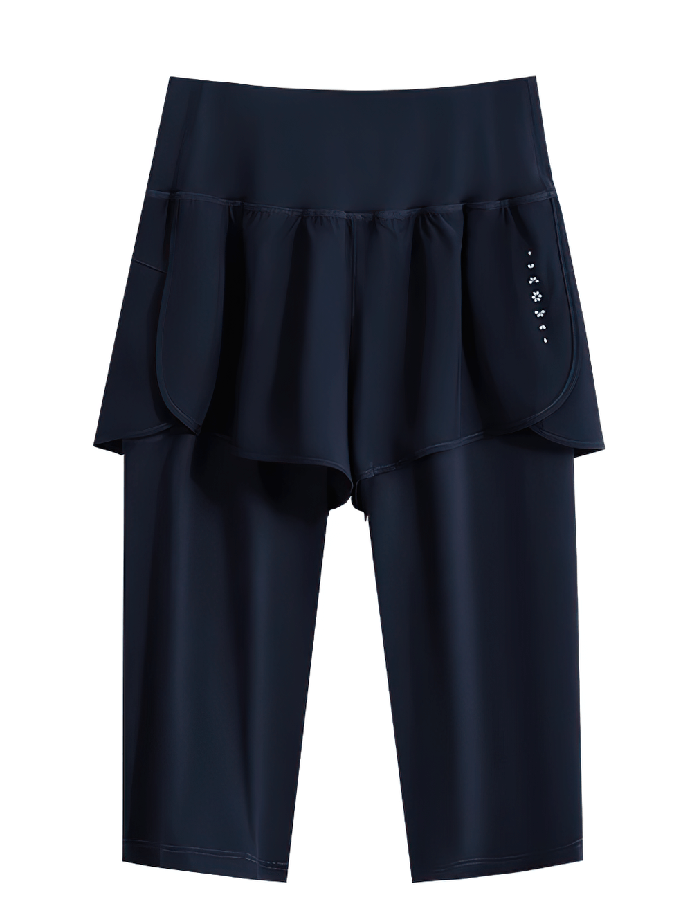 Women's Yoga Shorts with Built-In Skirt Layer - SF3799 in black, featuring a high waist and elastic fit for gym and yoga activities.