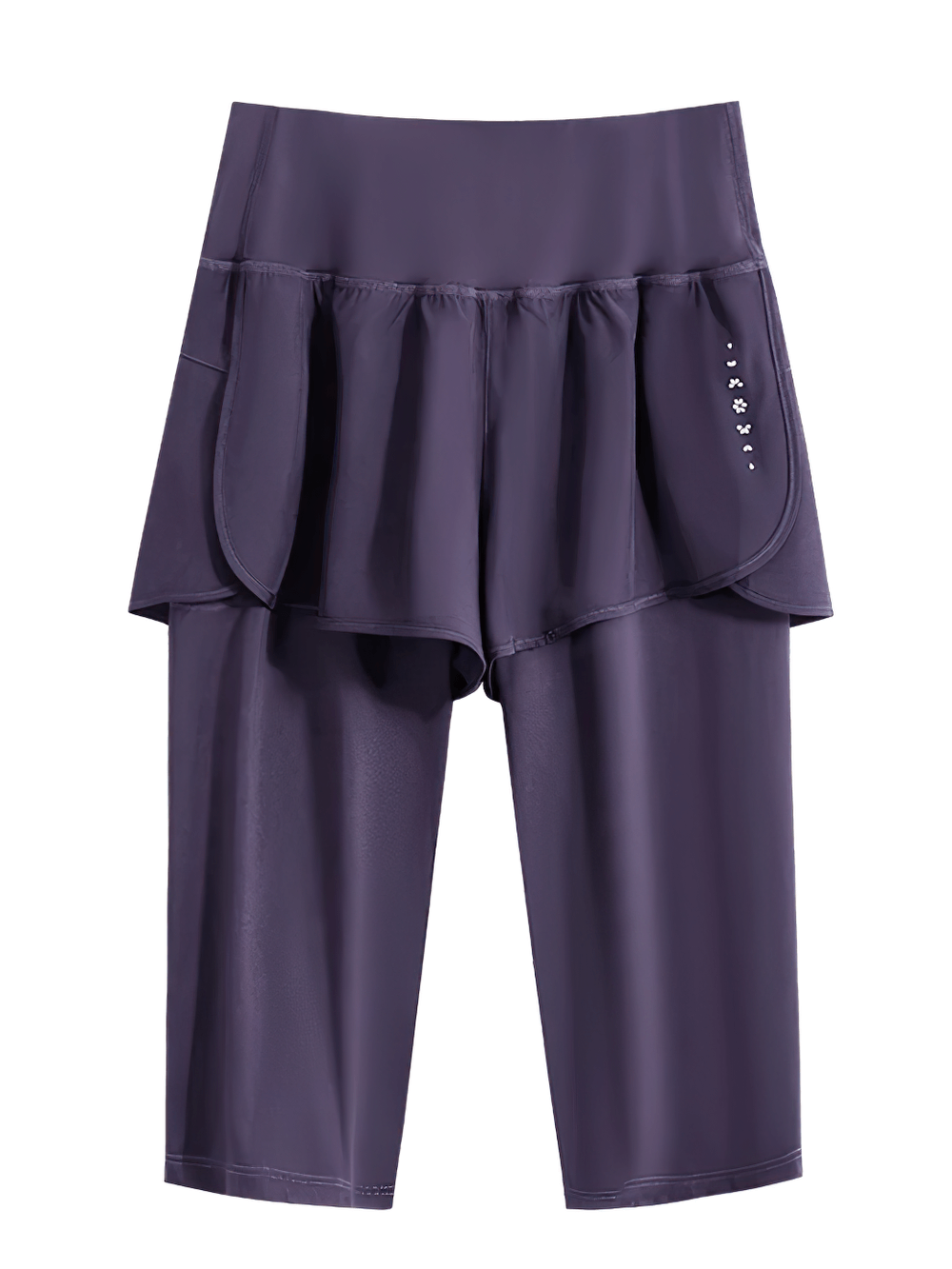 Women's Yoga Shorts with Built-In Skirt Layer - SF3799, high-waist, supportive stretch, elastic waist, spandex blend, gym ready.