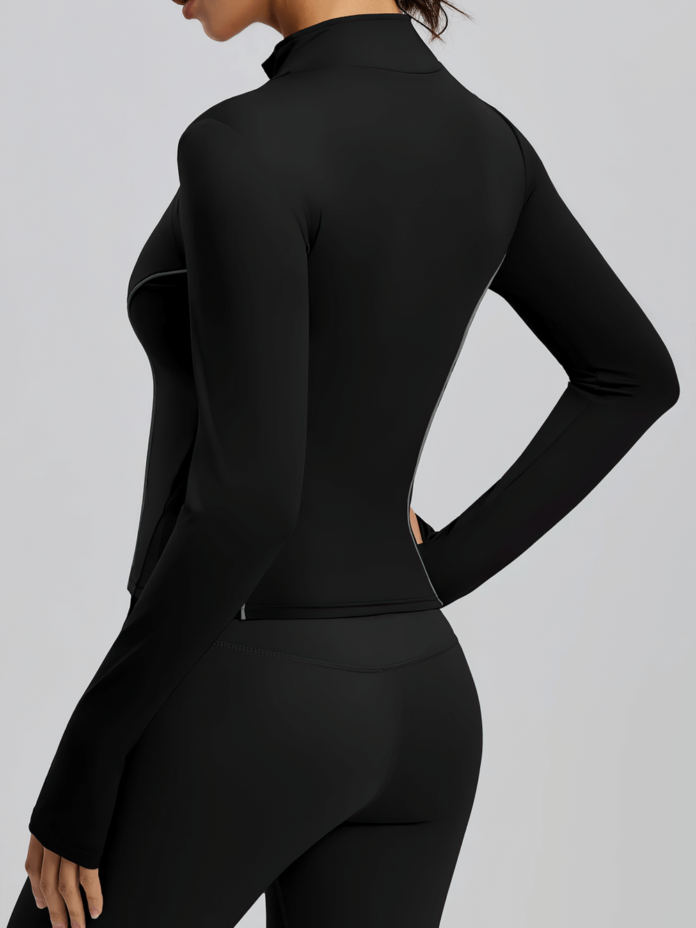 Slim fit Women's Zip Up Running Jacket with Thumb Holes - SF4084, showcasing a sleek back view and thumbhole cuffs for training.