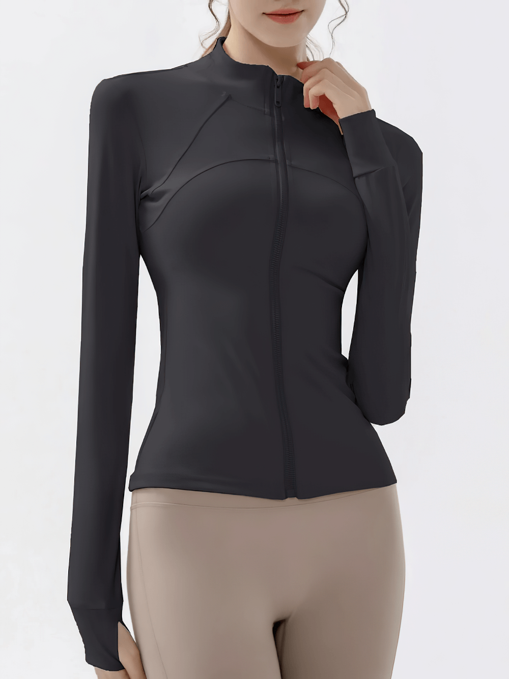 Woman wearing Women's Zip-Up Running Training Jacket Stand Collar - SF4030, perfect for quick-drying sports activities and running.