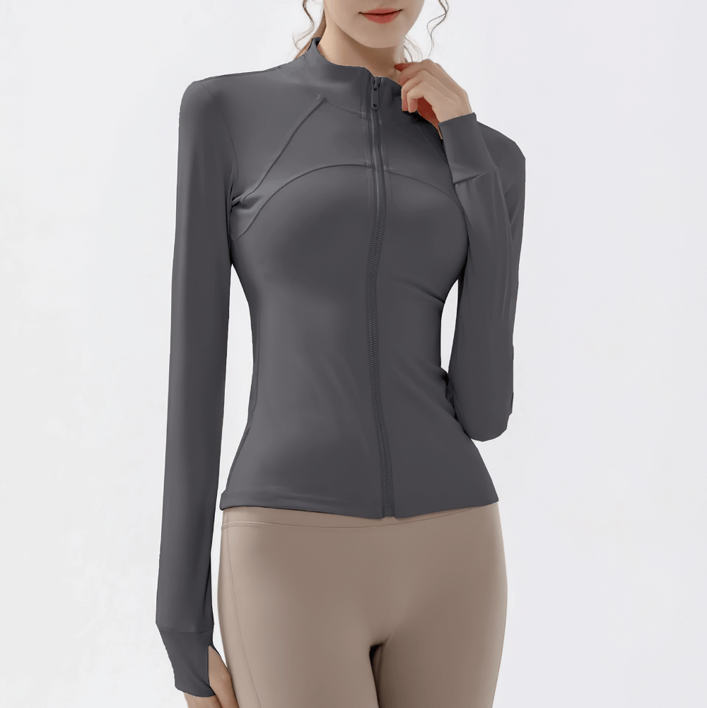 Woman wearing Women's Zip-Up Running Training Jacket Stand Collar - SF4030, showcasing sleek design and breathable fabric