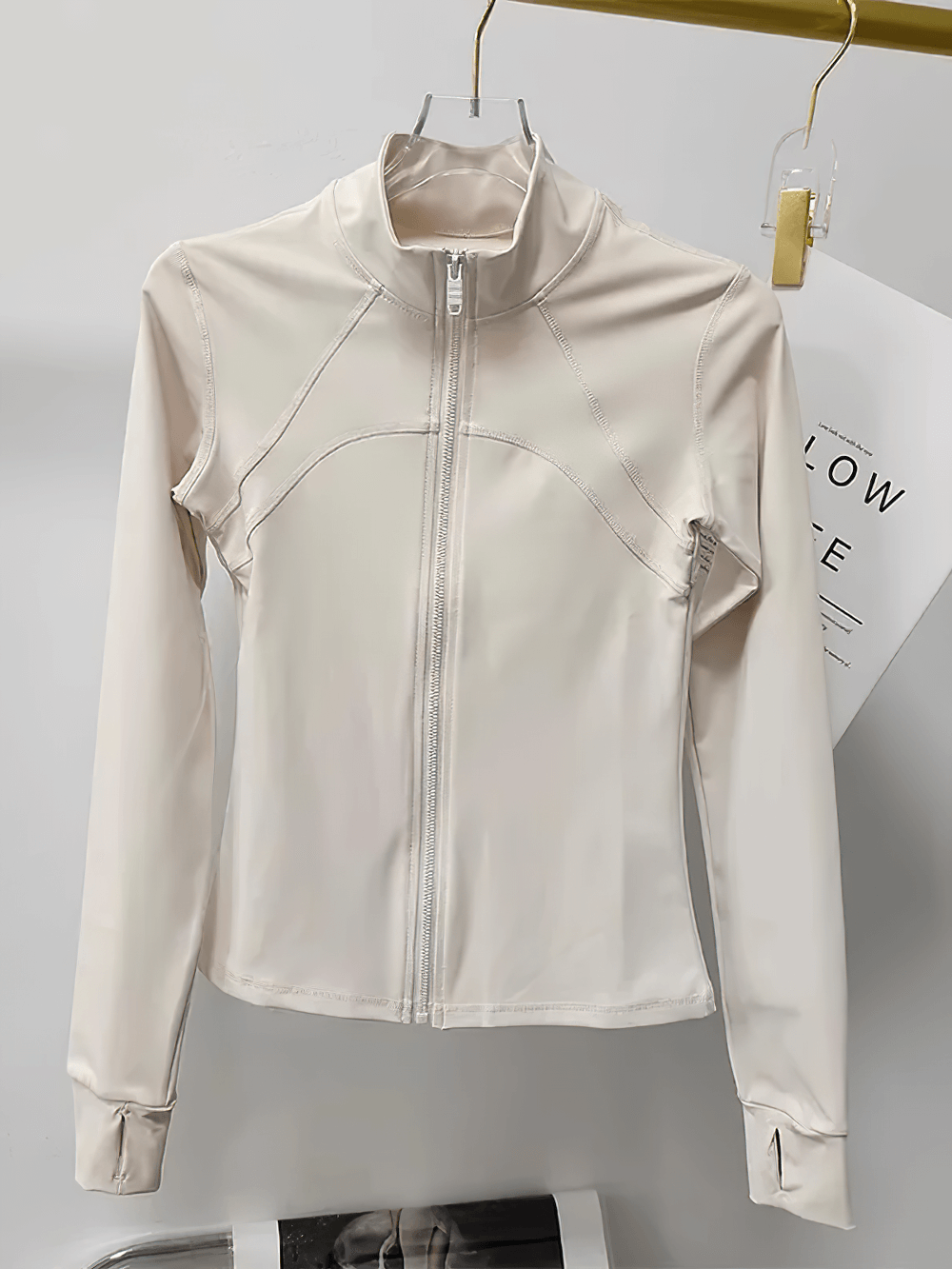 Women's Zip-Up Running Training Jacket Stand Collar - SF4030 in breathable nylon, displayed on hanger.
