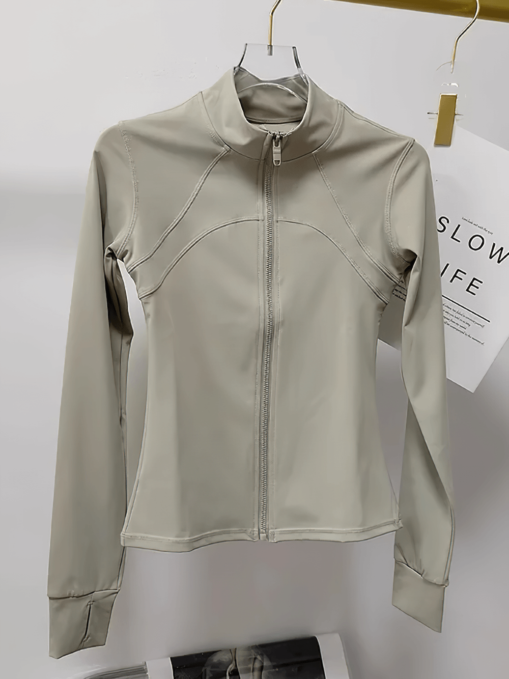 Women's Zip-Up Running Training Jacket Stand Collar - SF4030 displayed on hanger.
