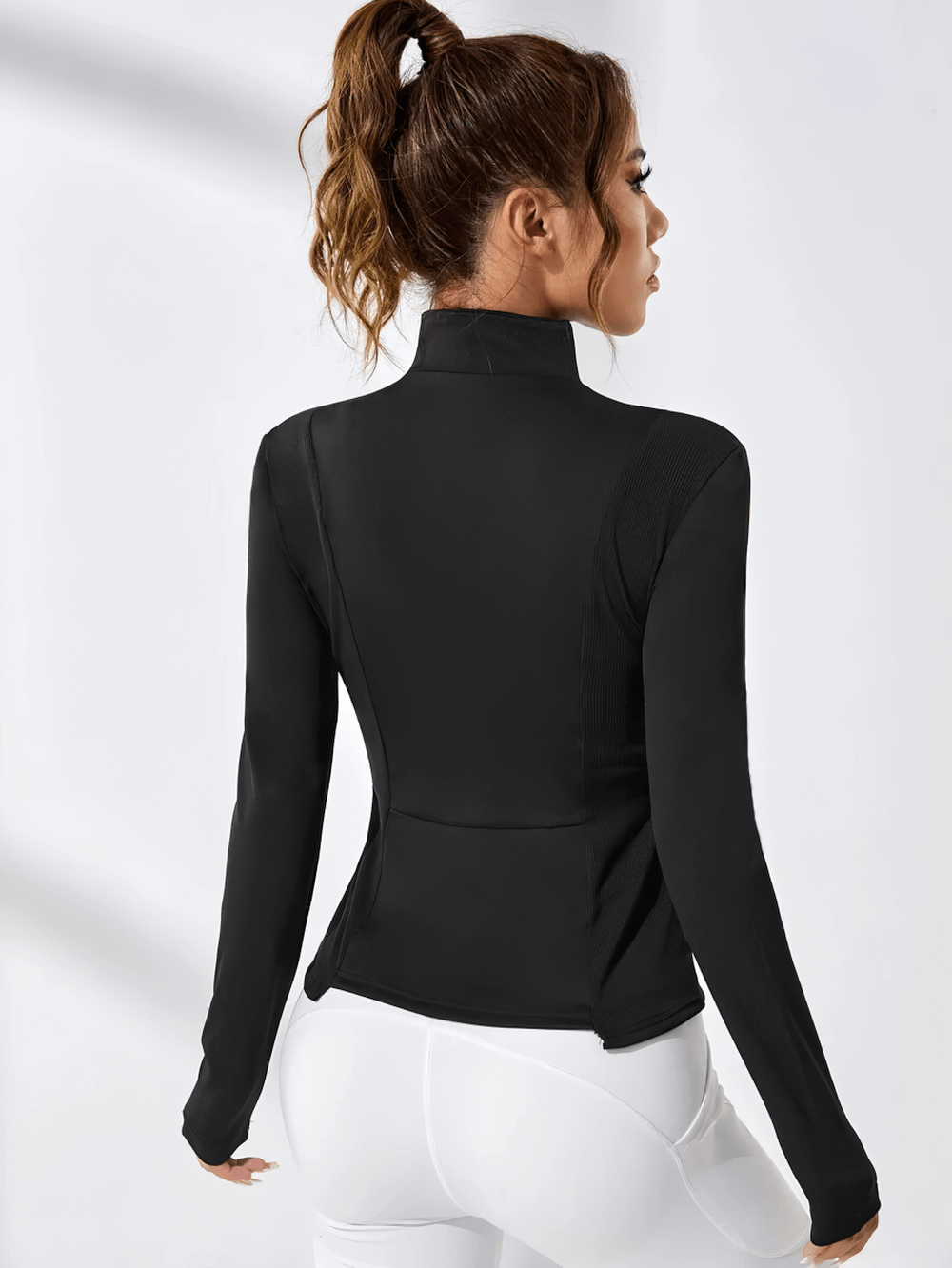 Back view of Women's Zip Up Track Jacket for Running and Yoga - SF4081 showing slim fit design.