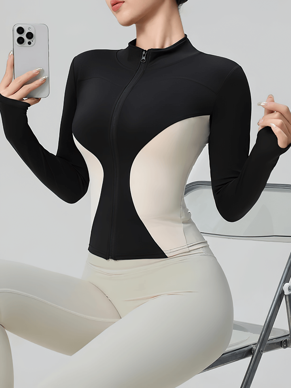 Women's Zip-Up Turtleneck Yoga Jacket with Thumbholes - SF4050, fitness jacket with sleek design and thumbhole sleeves.
