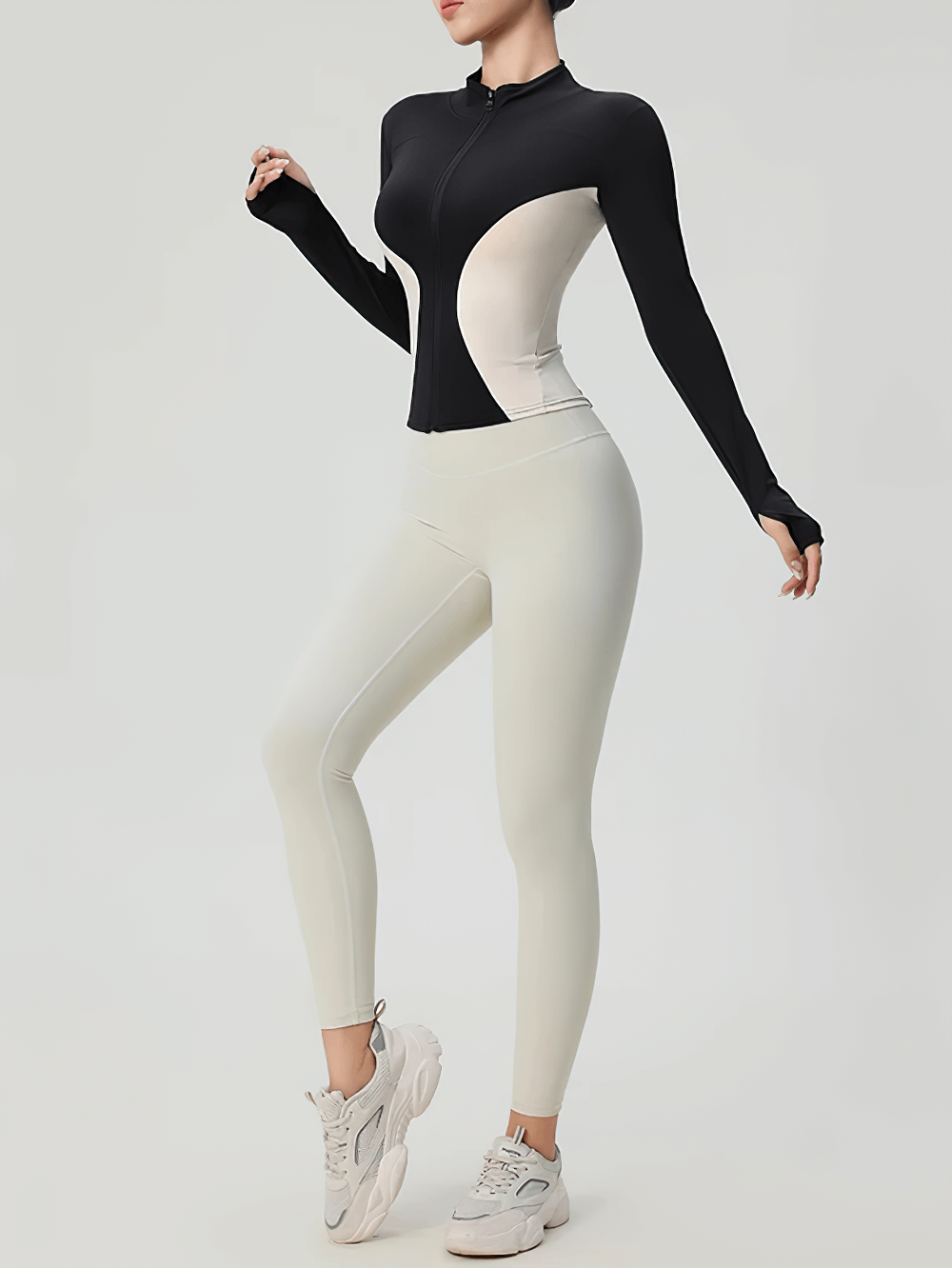 Women's Zip-Up Turtleneck Yoga Jacket with Thumbholes - SF4050 in sleek patch design, perfect for fitness and style.