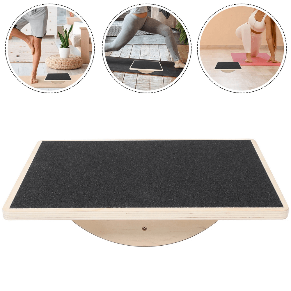 Wooden rectangular balance board for yoga and core training with non-slip surface, enhancing stability and coordination exercises.