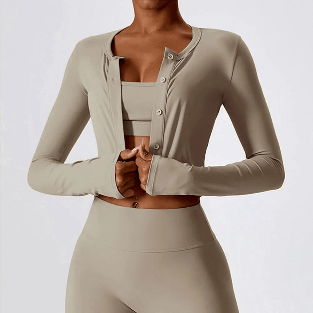 Workout Long Sleeves Crop Top with Buttons - SF1840