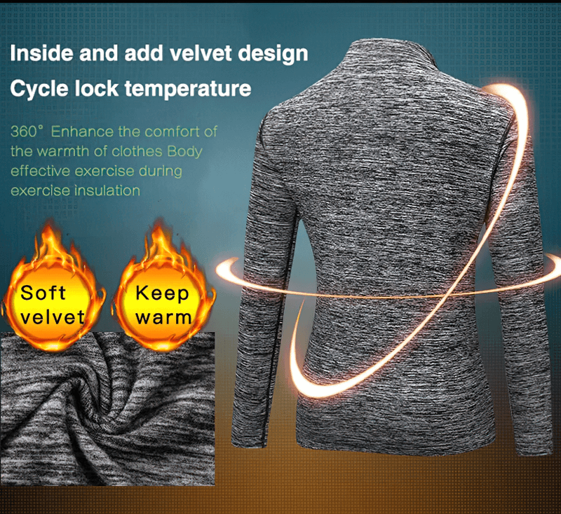 Dark grey workout zipper warm sports top with long sleeves, showcasing a soft velvet and cycle lock temperature design for women.