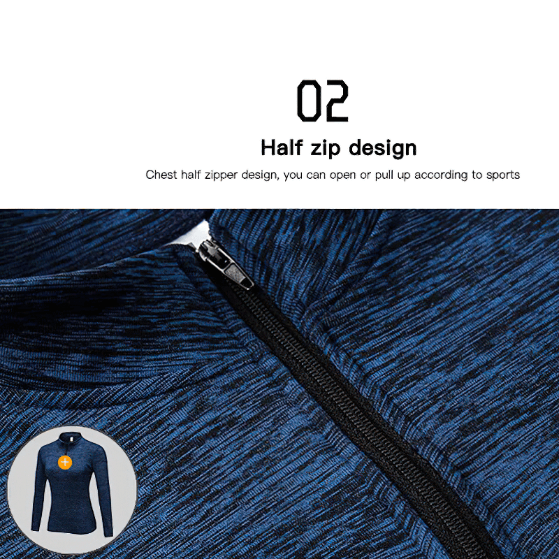 Workout zipper sports top with half zip design, full sleeves, breathable and anti-pilling fabric for women's activewear.