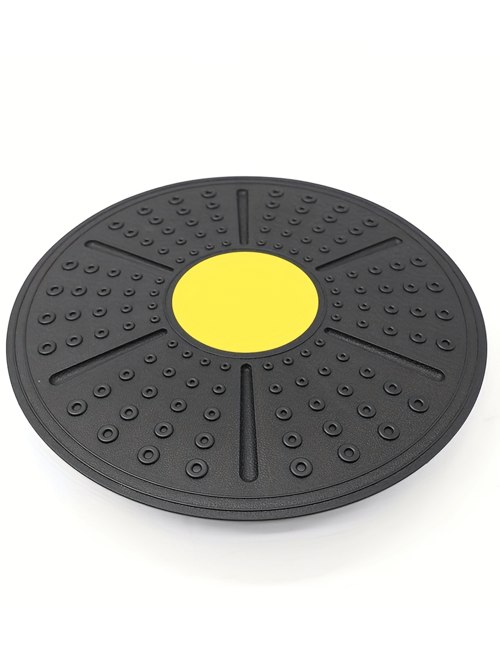 Premium Yoga Balance Board SF2810 in black with a yellow center, perfect for enhancing core strength at home. Made from durable PP material.