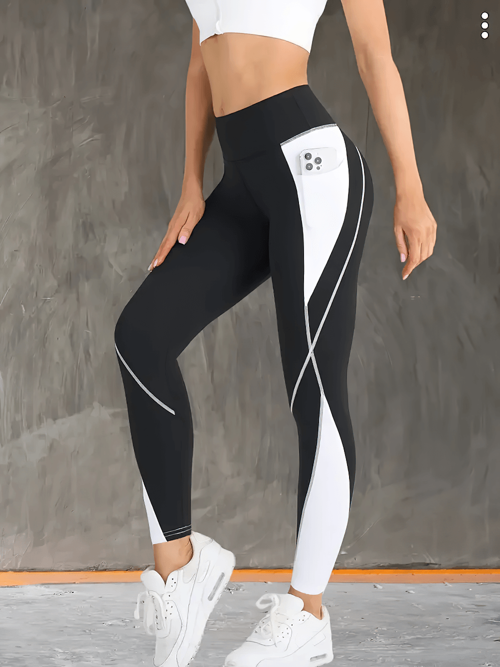 High-waisted Yoga Leggings with Side Pocket and Contrast Color - SF4097, featuring a stylish and functional patchwork design