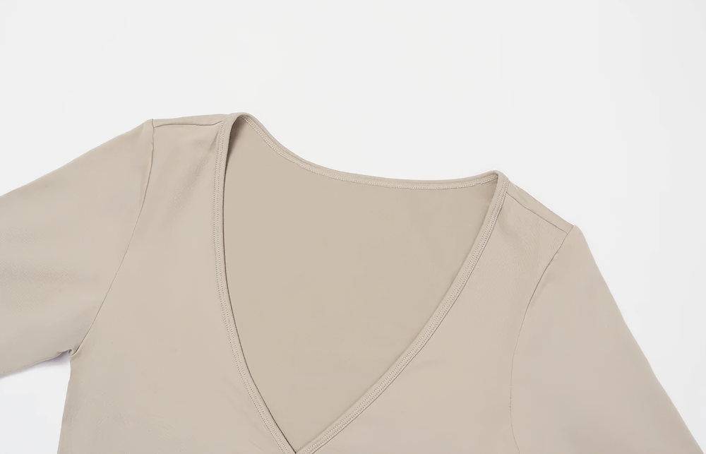 Yoga Long Sleeve Top for Women with Wrap Tie Detail - SF4184 in beige color, featuring a breathable and quick-dry design.