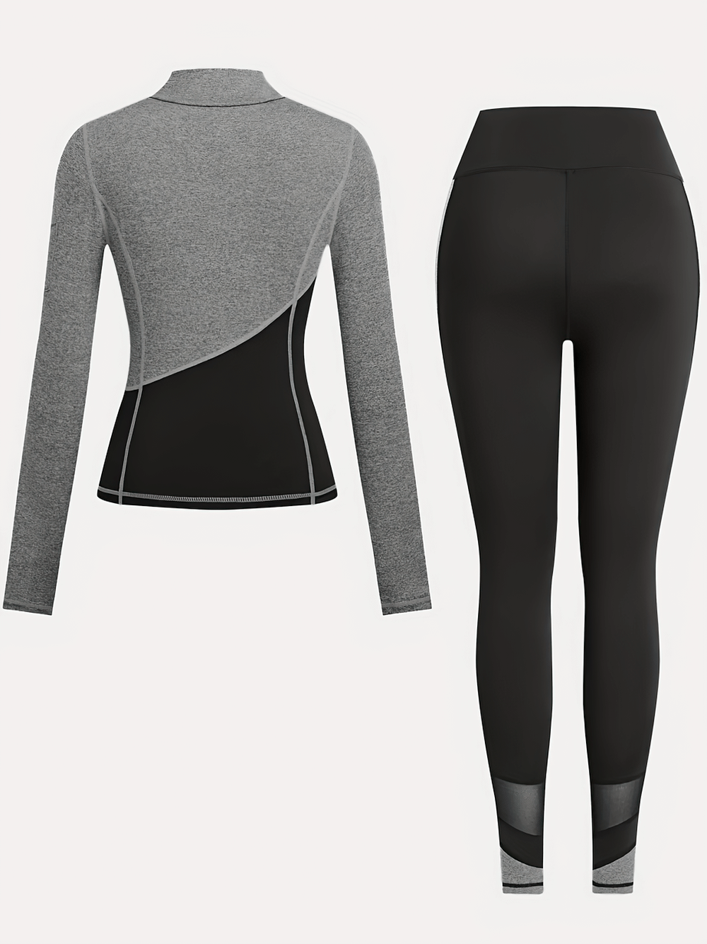 Women's two-tone yoga set with zippered jacket and high-waist leggings, SF2618, for running and fitness.