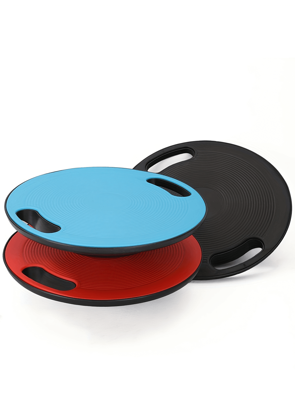 Colorful yoga swing balance boards for core strength and stability enhancement, featuring blue, red, and black variations, SF2812 model.