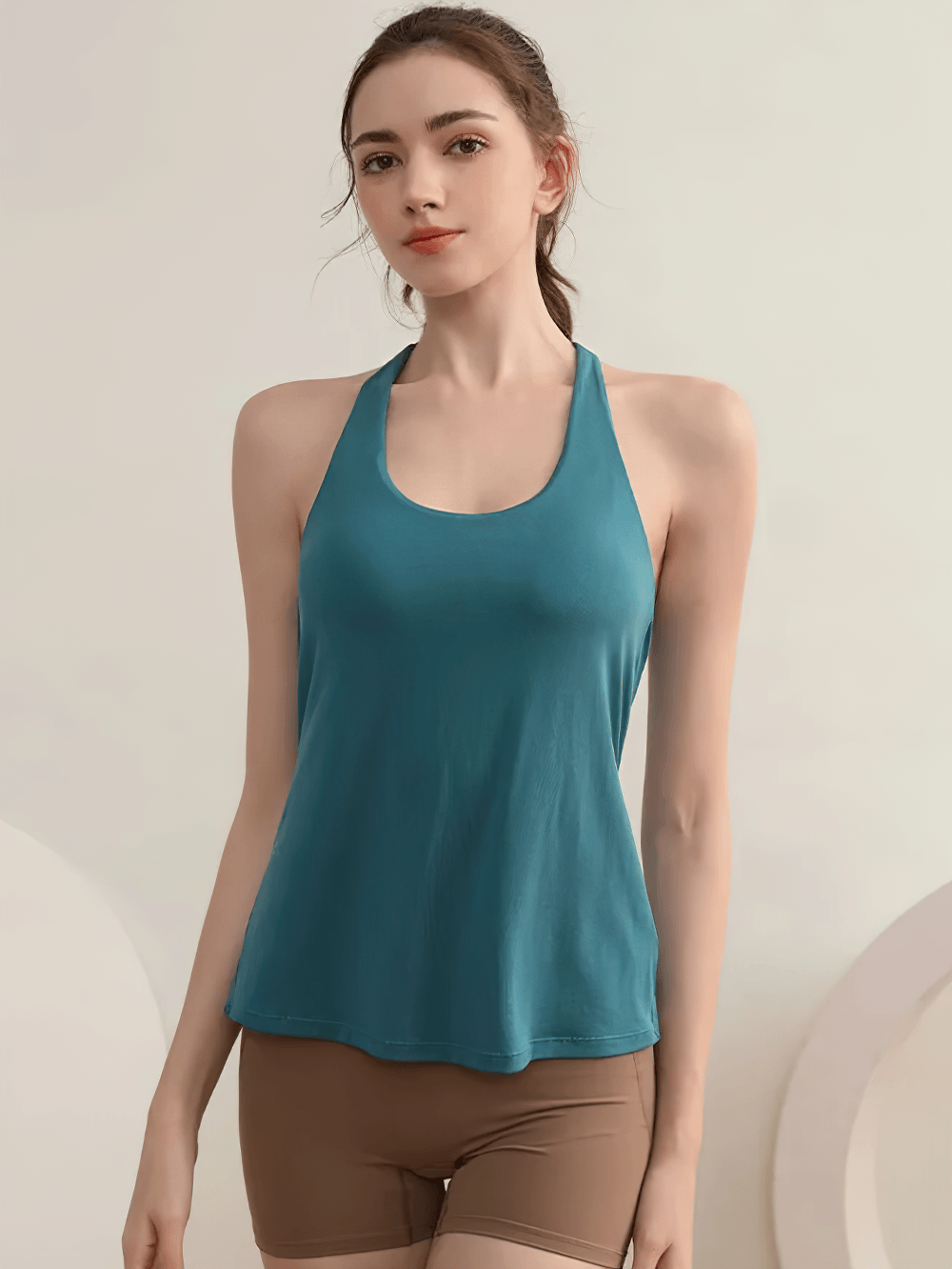 Alt Tag: Yoga Tank Top with Built-In Bra and Cross Back - SF4424 sleeveless fitness top with cross-back straps for yoga, pilates, running