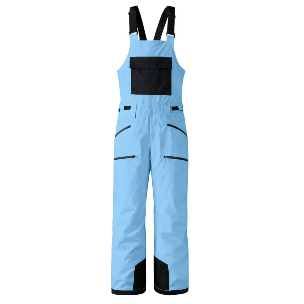 Youth Waterproof Ski and Snowboarding Pants - SF3908 in light blue color, showcasing durable design and insulated bib for winter sports.