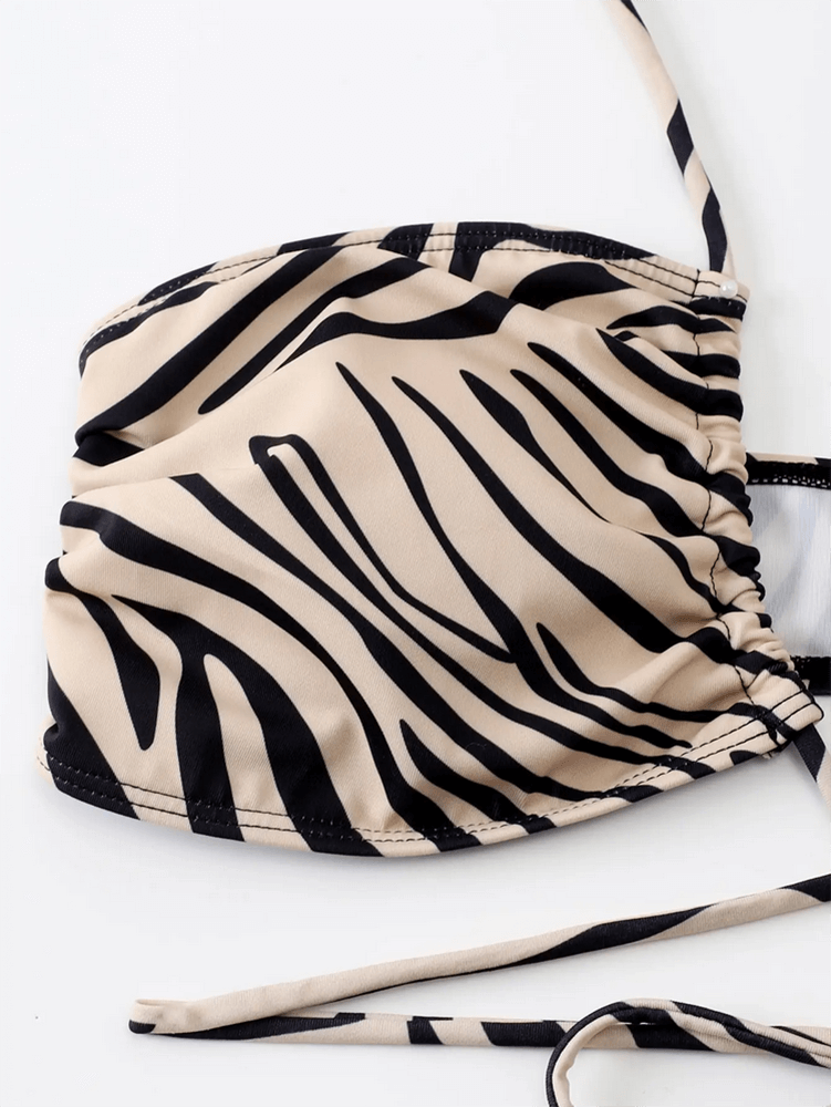 Zebra Print Halter Bikini Set with Wrap Straps - SF2147