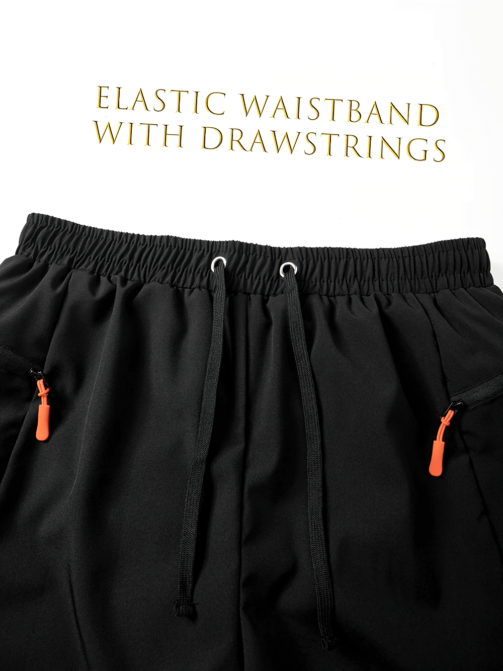 Alt Tag: Zip Pocket Swim Trunks with Drawstring Waist - SF4494 elastic waistband with drawstrings and zip pockets