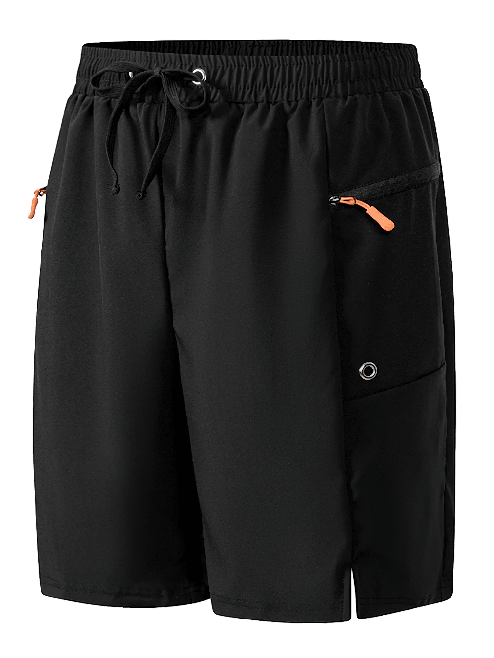 Alt Tag: Zip Pocket Swim Trunks with Drawstring Waist - SF4494 black men’s board shorts with drawstring and zip pocket